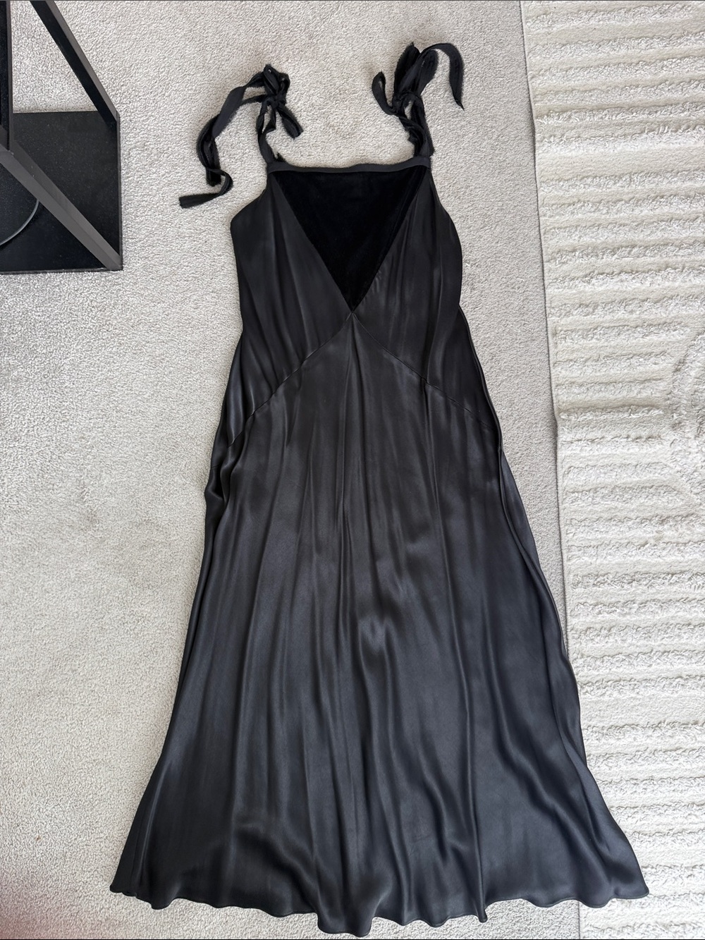Zara Black Satin Tie-Shoulder Maxi Dress